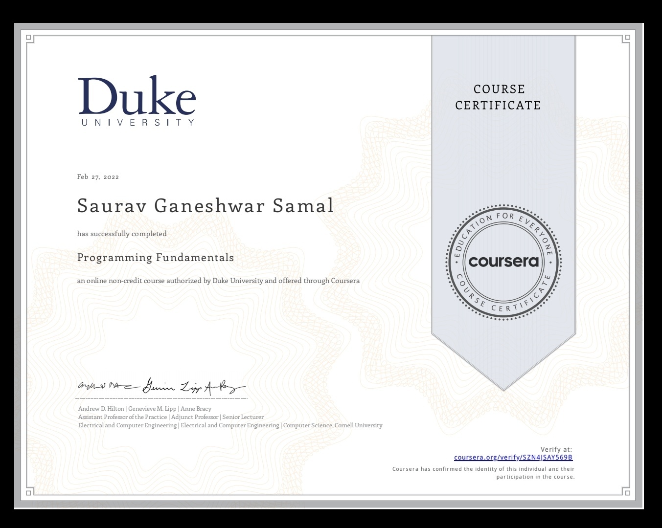 Certificates
